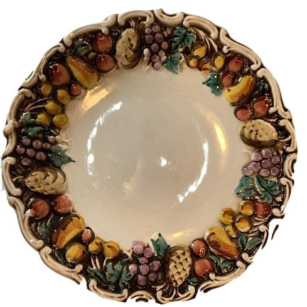 Lefton 1950 Vintage Della Robbia Fruit Cream Pedestal Serving Cake Plate 8.5"D